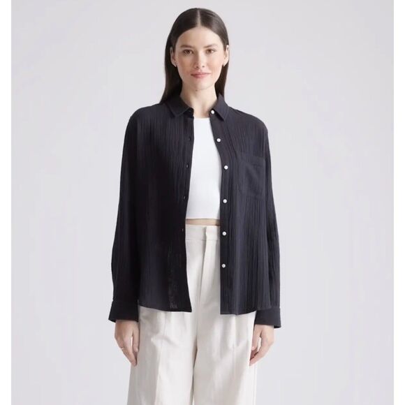 Quince Tops - Quince organic cotton gauze long sleeve shirt black size large